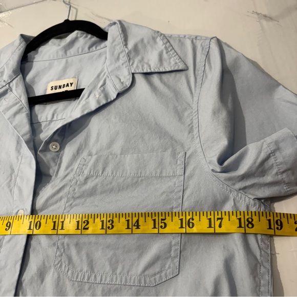 Sunday Best Aritzia Small Light Blue Cropped Button Down Shirt Short Sleeve Top - Picture 12 of 13